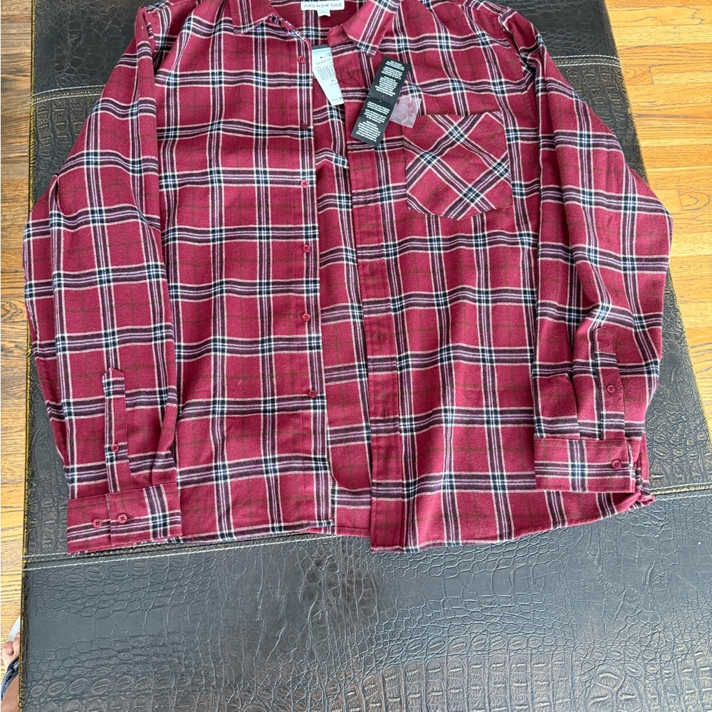 Casual Burgundy Plaid Button-Down Shirt